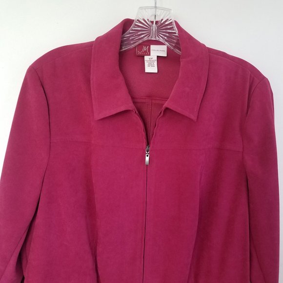 Women's Red Faux Suede Full Zip Coat Jacket - Picture 2 of 10
